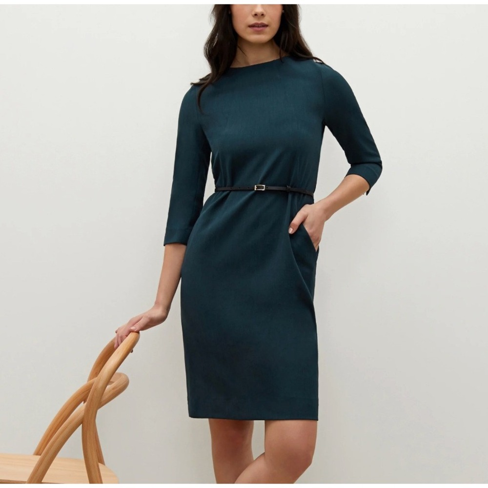 M.M.LaFleur Etsuko 3/4 Sleeve Belted Sheath Dress in Rainforest sz 4